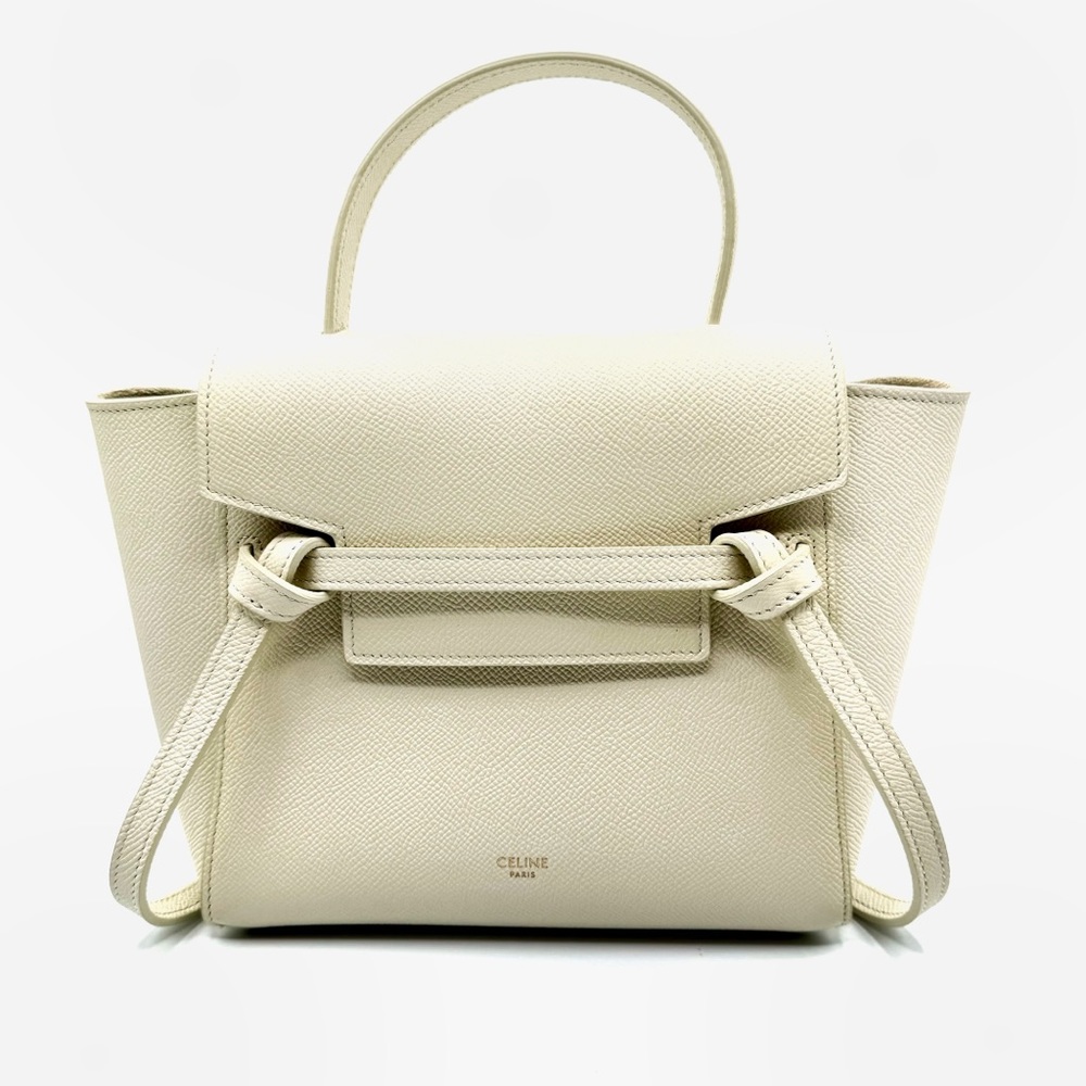 Celine White Rice Nano Top Handle Leather Crossbody Belt Bag
